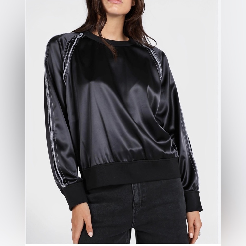 DKNY Satin-Look Black Pullover Sweatshirt with side Detail